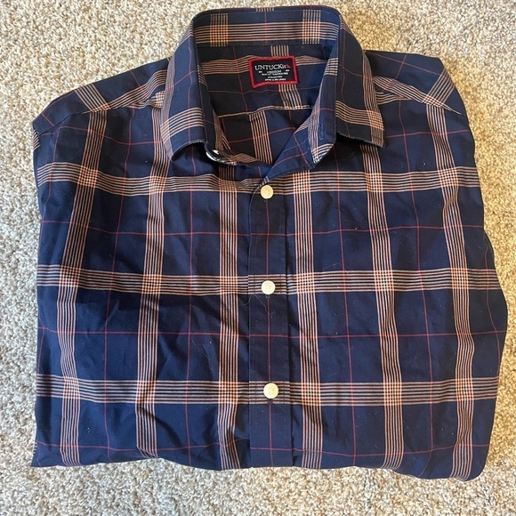 UNTUCKit Navy Plaid Button Up Shirt Sz M - Picture 1 of 6